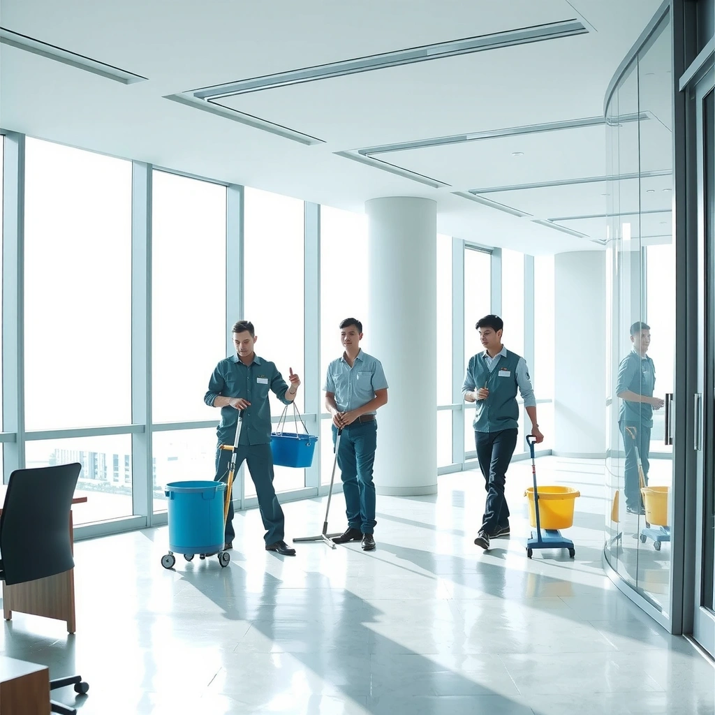 Professional cleaning team at work